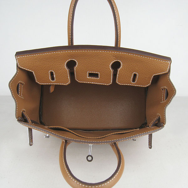 Super A Replica Hermes Togo Leather Birkin 25CM Handbag Light Coffee 6068 - Click Image to Close